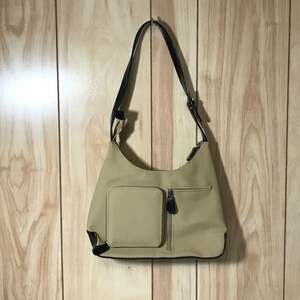 Connections Y2K Retro Hobo Shoulder Purse Beige with Black Trim & Pockets